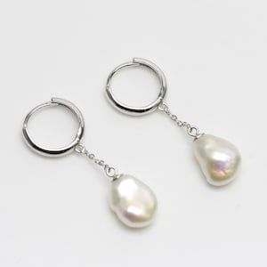 8-10mm ivory white keshi pearl earrings,freshwater keshi pearl dangle earrings,baroque pearl leverback earrings