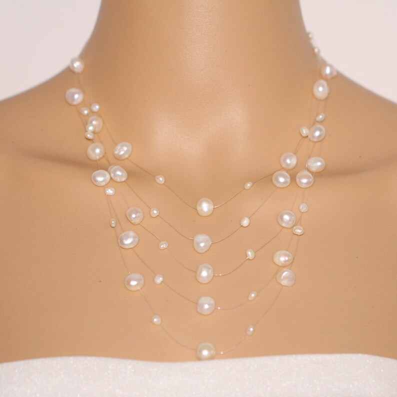 Bib Pearl Necklacegenuine Pearl Necklace Floatingbridal Etsy