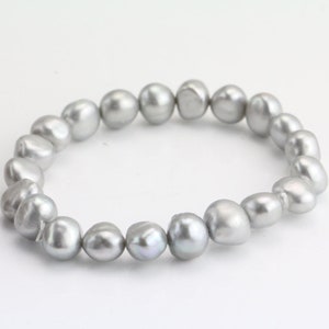 10mm grey pearl bracelet,silver gray baroque pearl stretch bracelet,elastic pearl bracelet,wedding jewelry bridesmaid bracelet,xmas gift