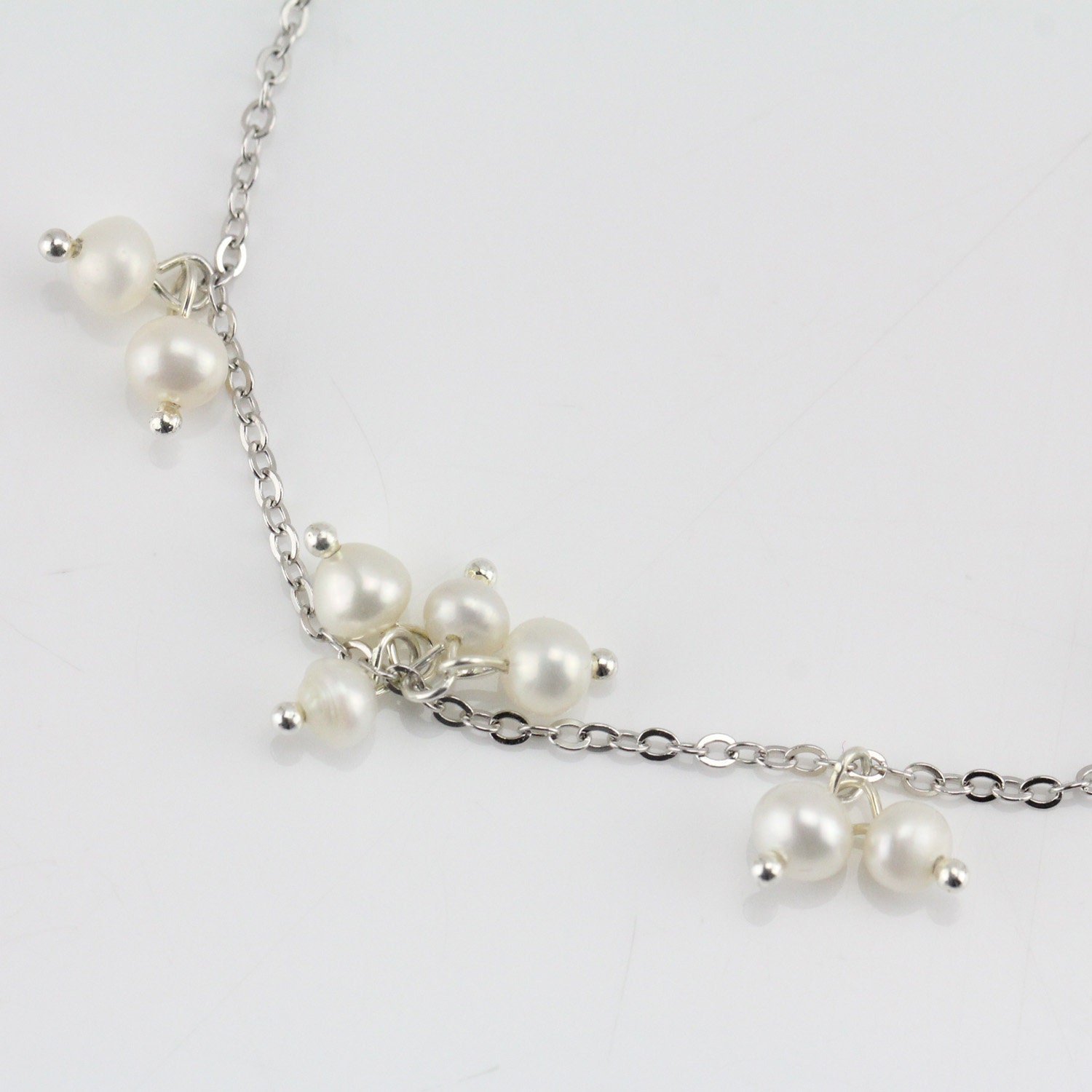 Silver Chain Pearl Braceletsmall Pearl Braceletflower Girl | Etsy