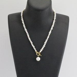 5-6mm&11-13mm small big pearl toggle necklace,white pearl lariat necklace,freshwater pearl toggle clasp necklace,silver OT clasp necklace