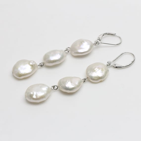 White Coin Cultured Freshwater Pearl Earrings Sterling Silver Leverback White Coin Cultured Freshwater Pearl Earrings Sterling Silver Leverback