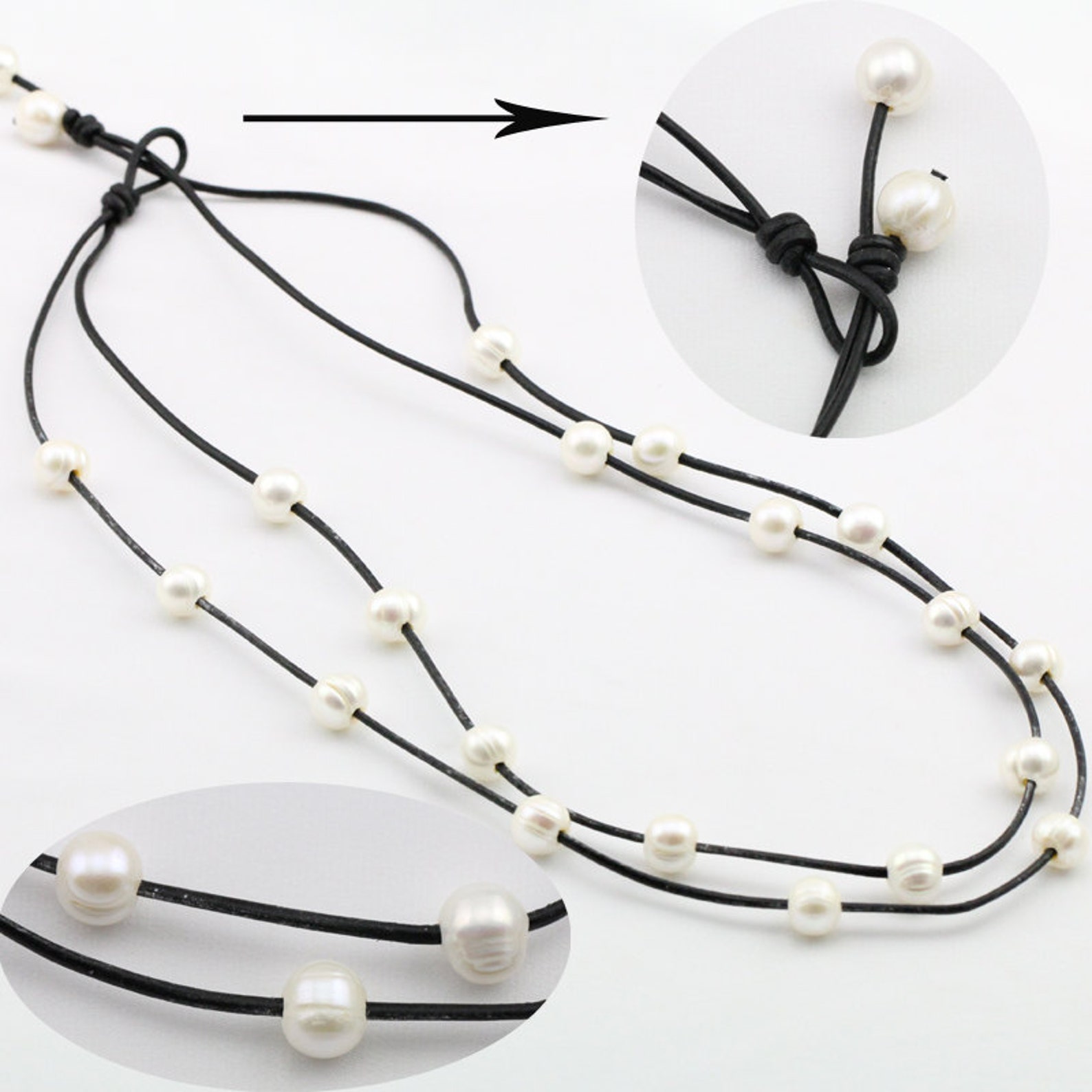 Pearl and leather necklacepearl leather necklacegenuine Etsy