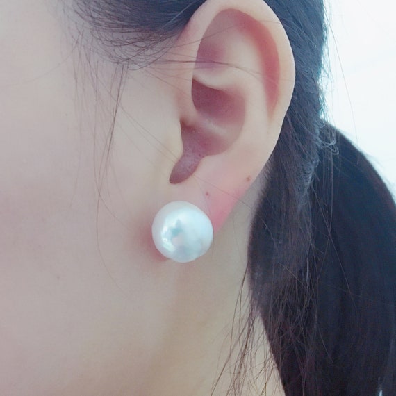 White Coin Freshwater Pearl Earrings 13-14mm by Pearl Island