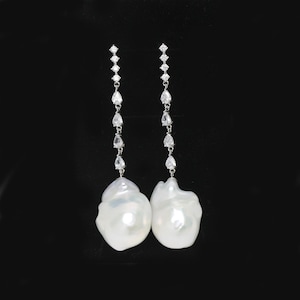 Long large baroque pearl earrings,big jumbo flameball pearl earrings,sterling silver CZ white pearl earrings,freshwater pearl earings
