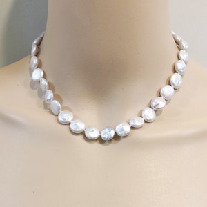 11-12mm ivory white coin pearl necklace,freshwater coin pearl knotted necklace