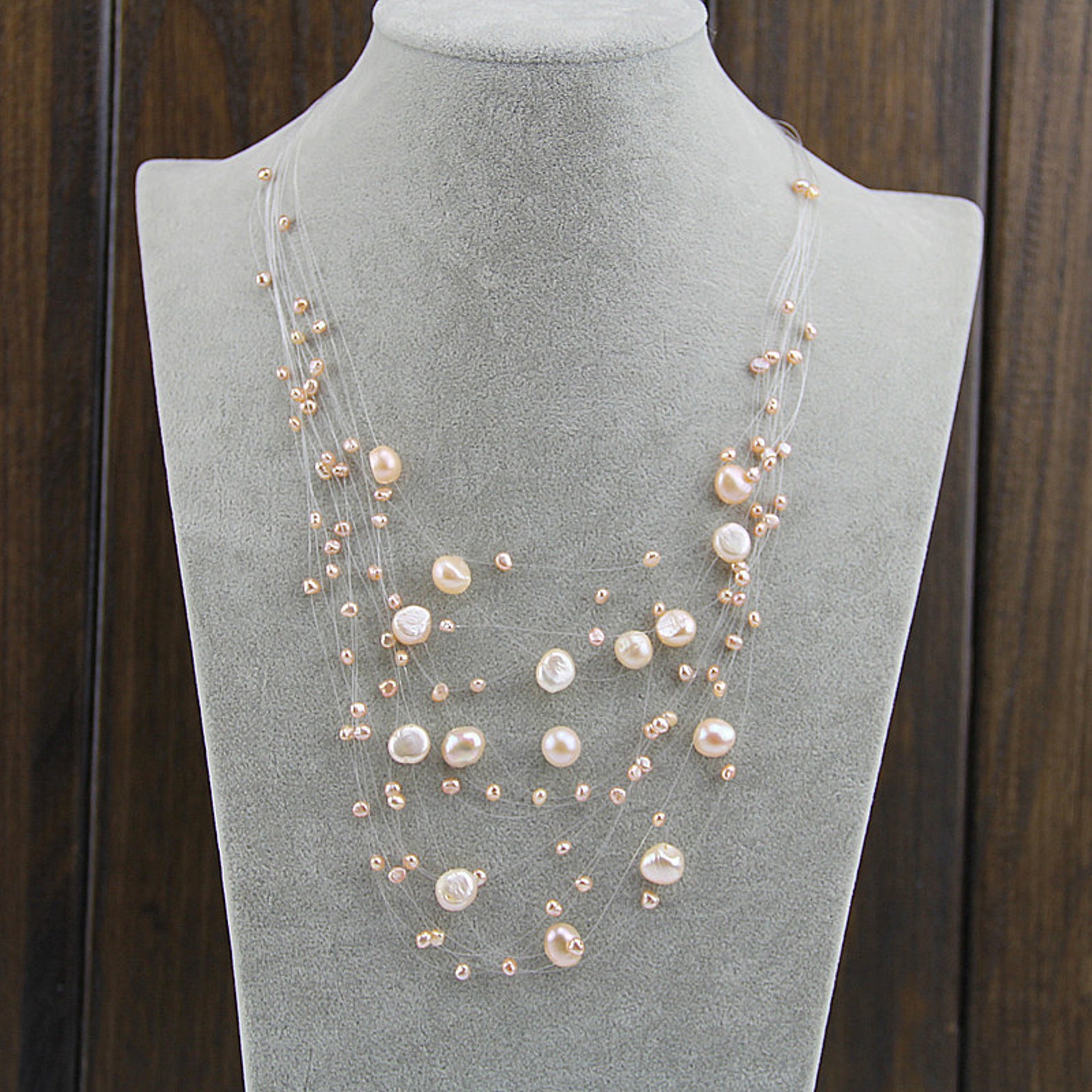 FashionStyleNY Multi Row Layered Pearl Statement Necklace - Rhodium Plated Chain