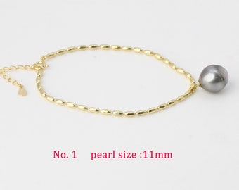 Pulseira de pérola taitiana genuína de cor natural, comprimento 6,5 polegadas pode ajustar a 7,5 polegadas, pele com imperfeições