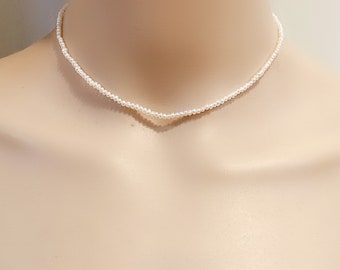 2.5-3mm small seed pearl necklace,white freshwater pearl necklace,silver 925 clasp