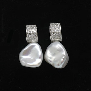 8-9mm small keshi pearl stud earrings,ivory white irregular pearl CZ earring,freshwater small baroque pearl earring studs