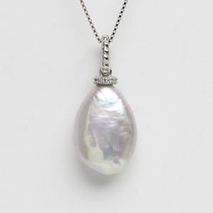 11-12mm ivory white drop coin pearl pendant necklace,freshwater drop pearl necklace,sterling silver 925 pendant necklace