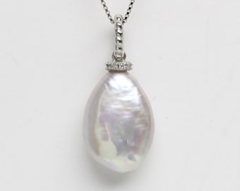 11-12mm ivory white drop coin pearl pendant necklace,freshwater drop pearl necklace,sterling silver 925 pendant necklace