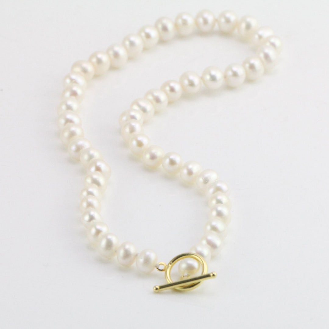 8mm White Pearl Toggle Necklacepearl Lariat - Etsy