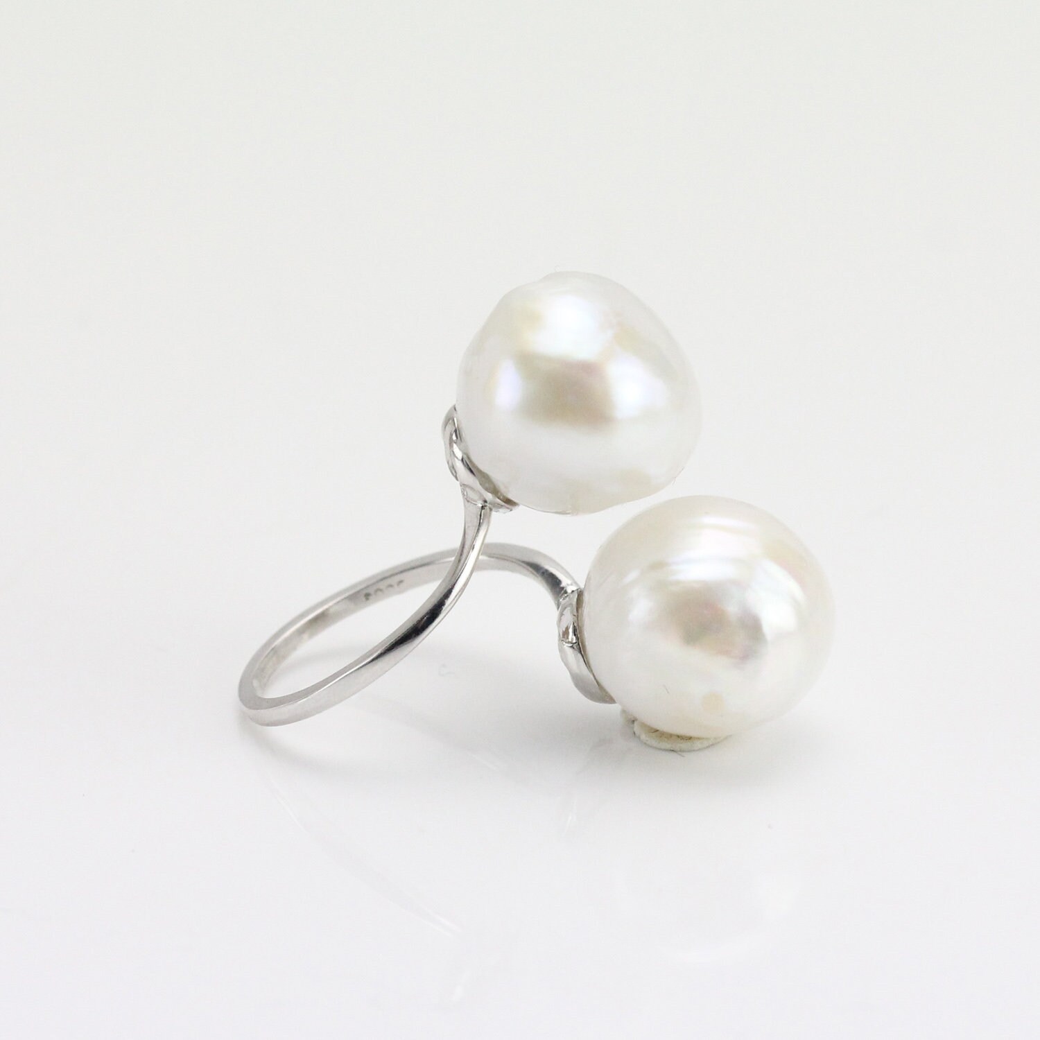 Double Pearl Ring,silver 925 Open Ring Pearl,12-13mm Freshwater