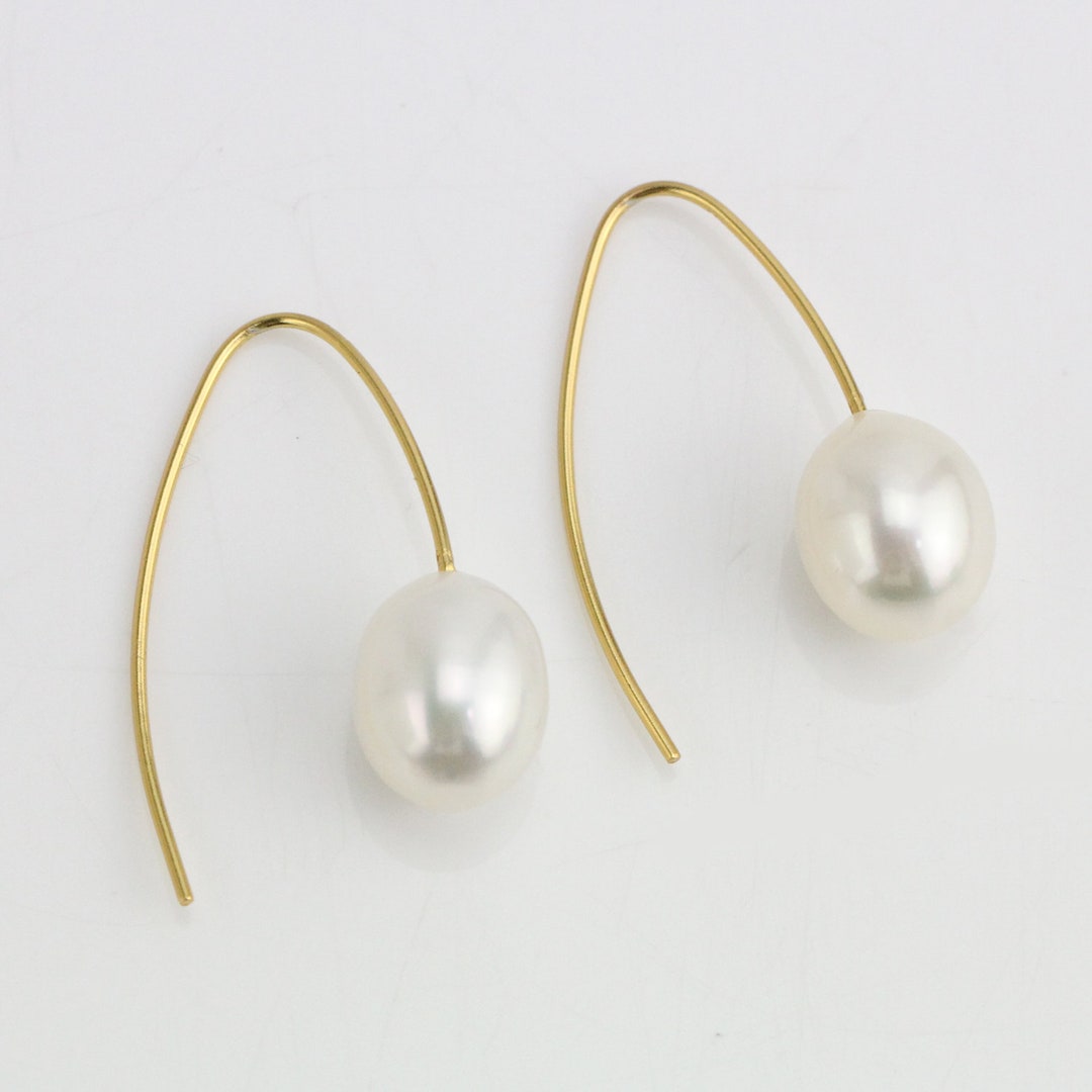 Yellow Gold Plated Sterling Silver Simple Ear Wire Pearl - Etsy
