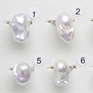 Wählen Sie Ihren Ring, 14-16mm breite weiße Farbe Großer barocker Perlenring, große Größe kernige Süßwasser Flamball Perle Silber offener Ring
