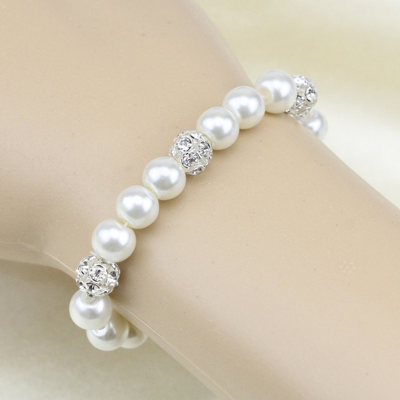 Bridesmaid bracelet,glass pearl bracelet,shining crystal and pearl bracelet,sparkle rhinestone bracelet,elastic pearl bracelet wedding