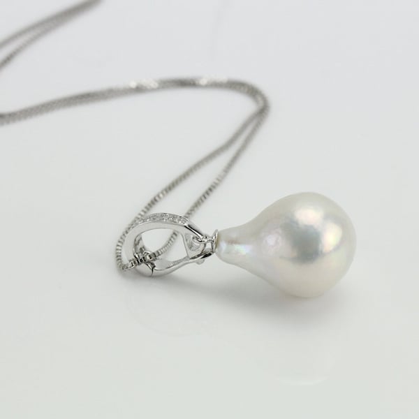 13-15mm clip-on baroque pearl pendant necklace,white large drop pearl pendant,detachable pendant pearl
