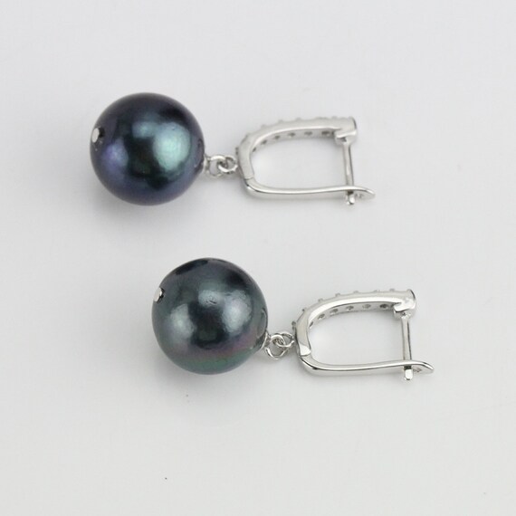 12-13mm white coin fresh water pearl 925 Sterling silver lever back earrings