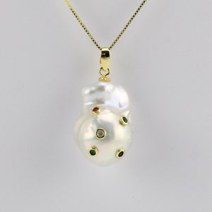 14-16mmx19-23mm white Large baroque pearl pendant,huge jumbo freshwater flameball pearl necklace,5pcs CZ stone bezel set paved embeded pearl