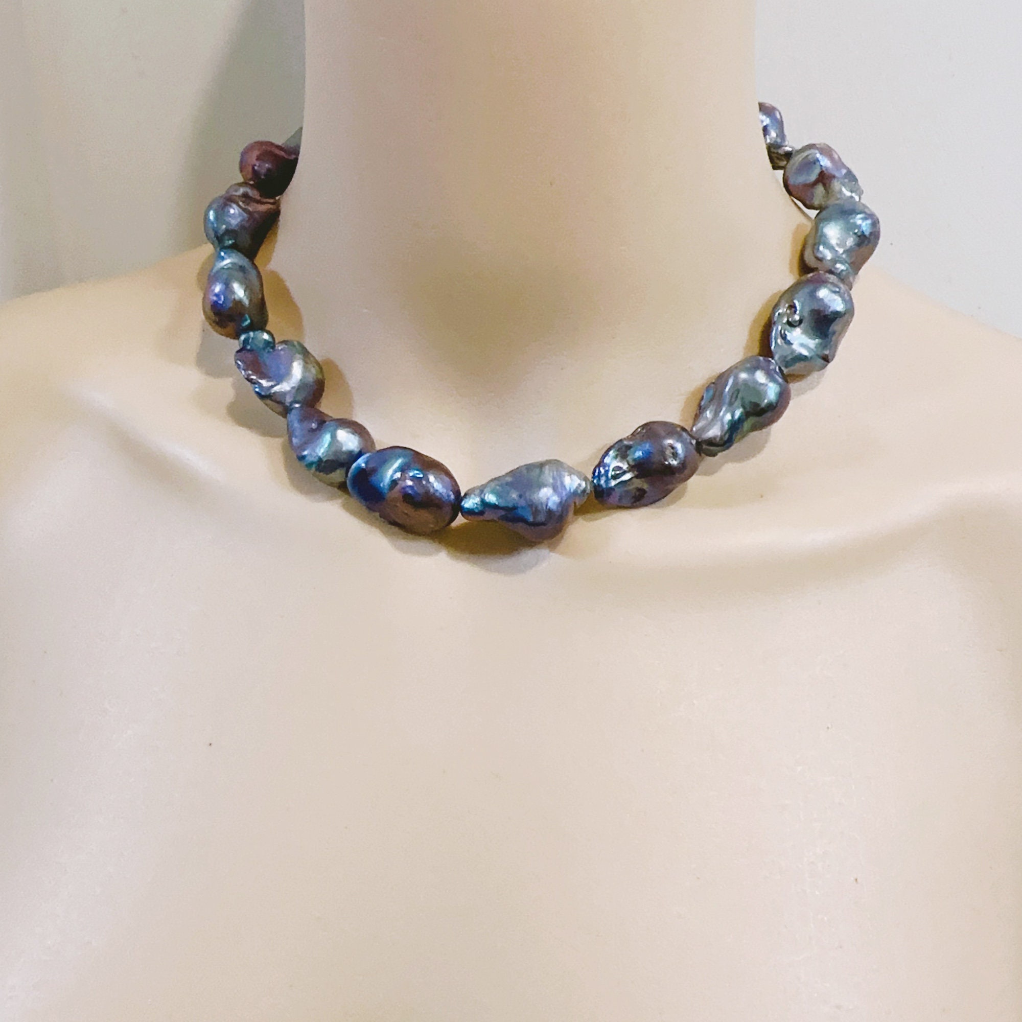 Large Black Baroque Pearl Necklace,jumbo Flameball Pearl