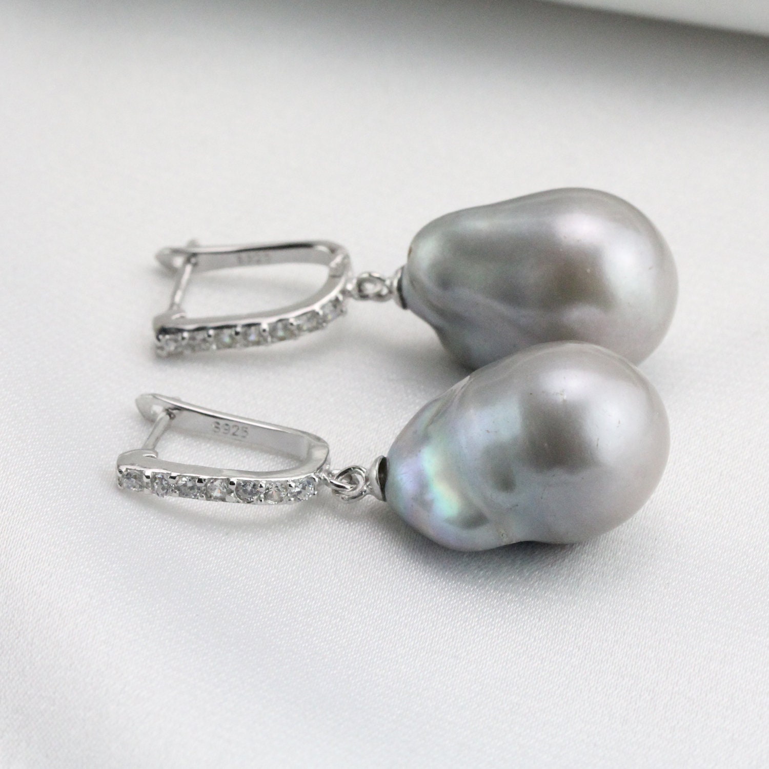 Grey Baroque Pearl Earringsbig Jumbo Flameball Pearl | Etsy