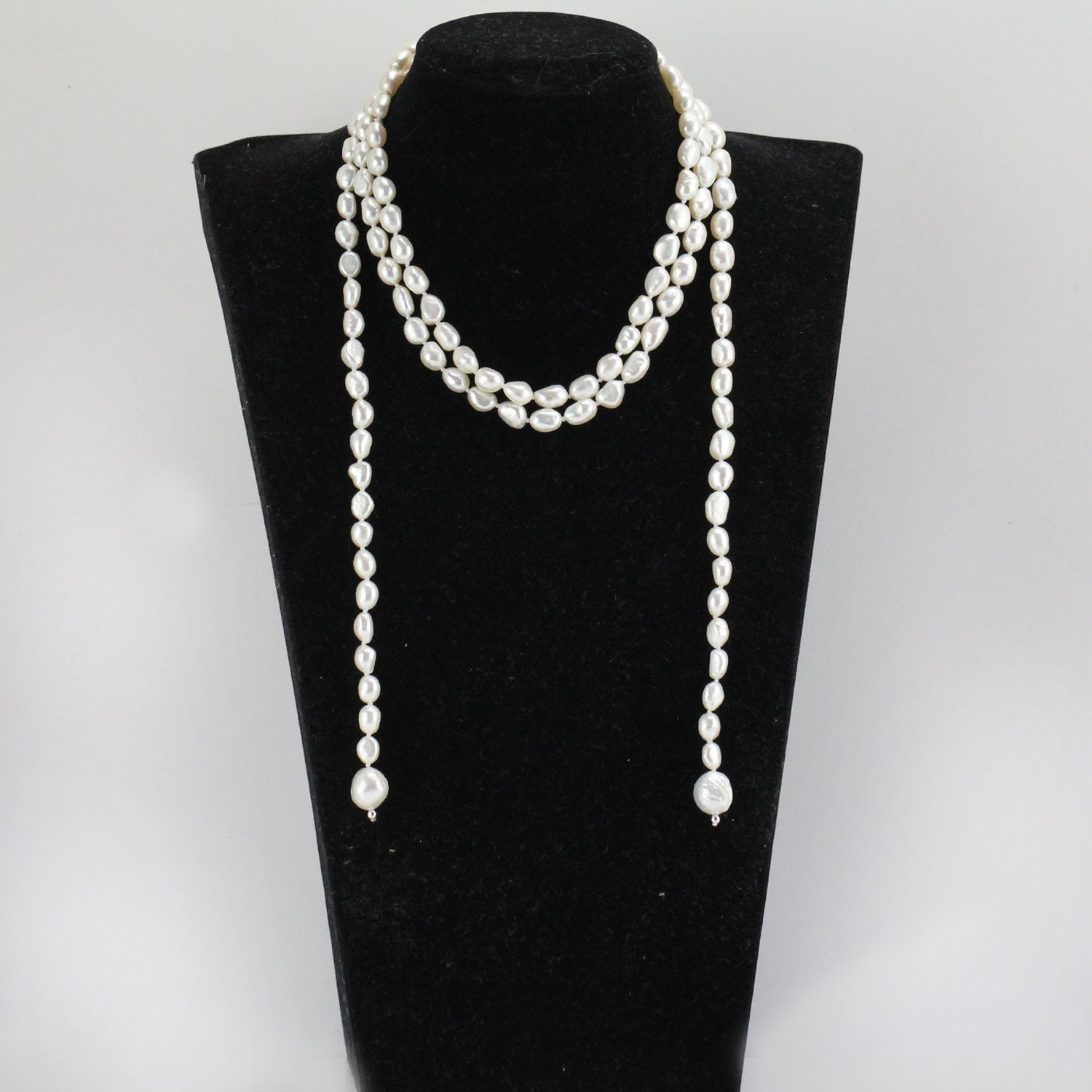 55inch Pearl Lariat Necklace,extra Long Baroque Pearl Necklace