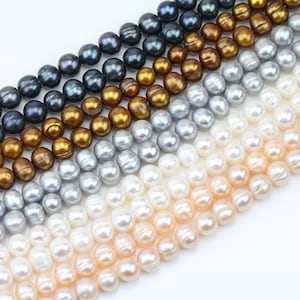 8mm white freshwater pearl strand,pink potato near round pearl bead,45pcs full strand,large hole pearls 1.0mm,1.5mm,2.0mm,2.2mm,2.5mm