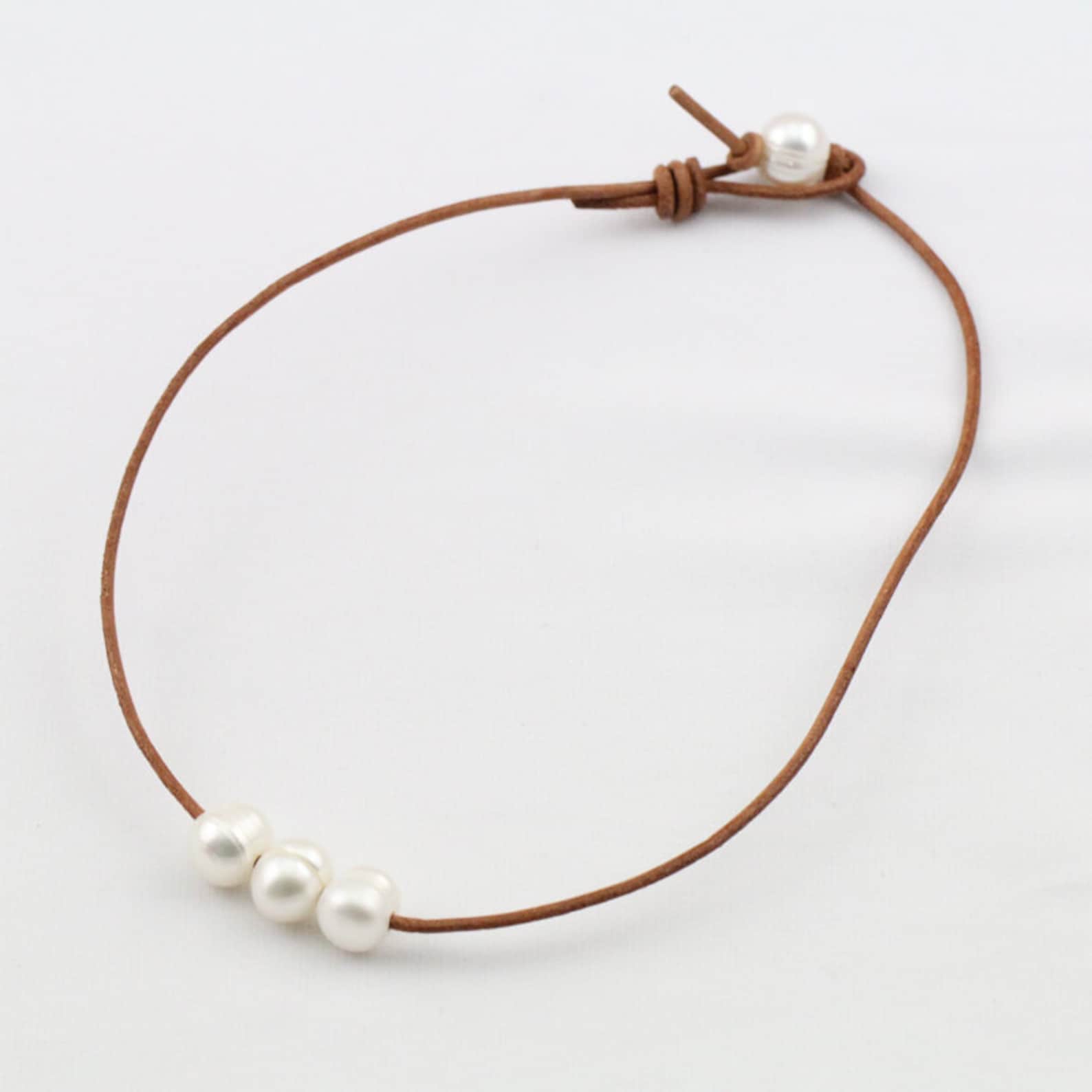 Leather Necklace With Pearlleather Pearl Necklacepearl Etsy