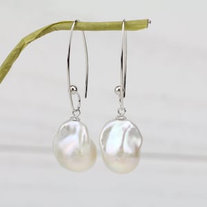 Large baroque pearl earrings,big jumbo flameball pearl earrings,sterling silver white pearl earrings,huge fireball pearl earings,mother gift
