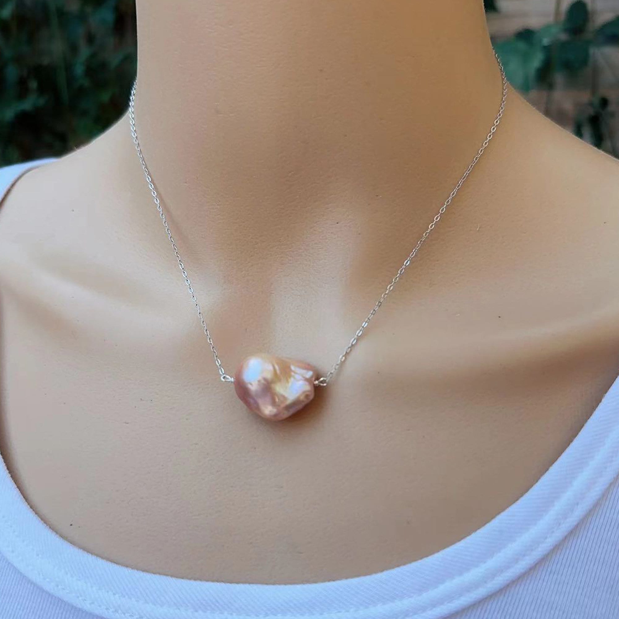14-16mm Natural Color Large Baroque Pearl Necklace,freshwater