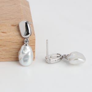 8-9mm keshi pearl stud earrings,ivory white irregular pearl earring,freshwater small baroque pearl stud earrings, sterling silver studs