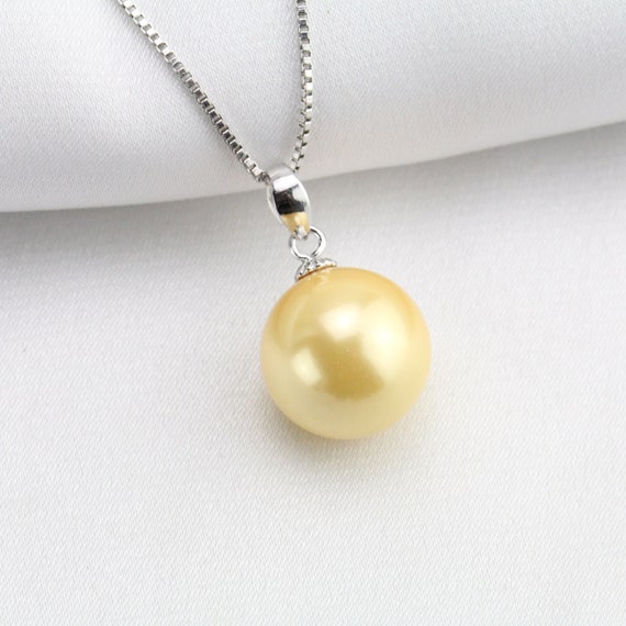 12mm Golden Color Round Pearl Pendant Necklacebridesmaid - Etsy