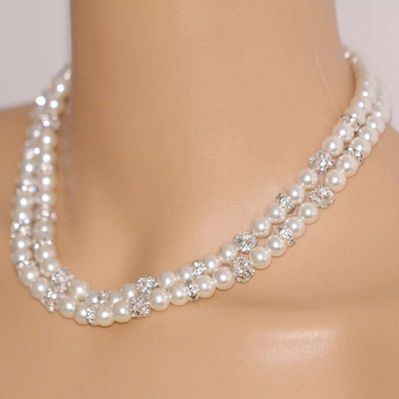 Double strand pearl necklacepearl statement necklacetwo Etsy