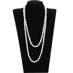 60inch,30inch,40inch,extra long pearl necklace,7-8mm white color cultured freshwater baroque nugget pearl opera endless knotted necklace