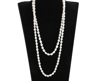 60inch,30inch,40inch,extra long pearl necklace,7-8mm white color cultured freshwater baroque nugget pearl opera endless knotted necklace