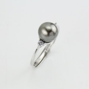 Genuine tahitian pearl ring,natural peacock black sea pearl ring,saltwater south sea pearl ring,silver CZ faux diamond tahiti pearl ring