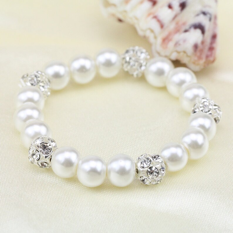 Bridesmaid bracelet,glass pearl bracelet,shining crystal and pearl bracelet,sparkle rhinestone bracelet,elastic pearl bracelet wedding