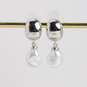 8-9mm keshi pearl stud earrings,ivory white irregular pearl earring,freshwater small baroque pearl stud earrings, sterling silver studs