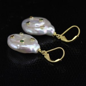13x20mm Real Huge South Sea White Baroque Pearl Dangle Earrings – Gold Leverback - View #5