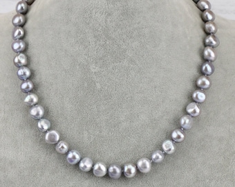 Grey pearl necklace,10mm silver gray baroque pearl necklace,irregular pearl bracelet,grey pearl bracelet, bridesmaid bracelet,christmas gift