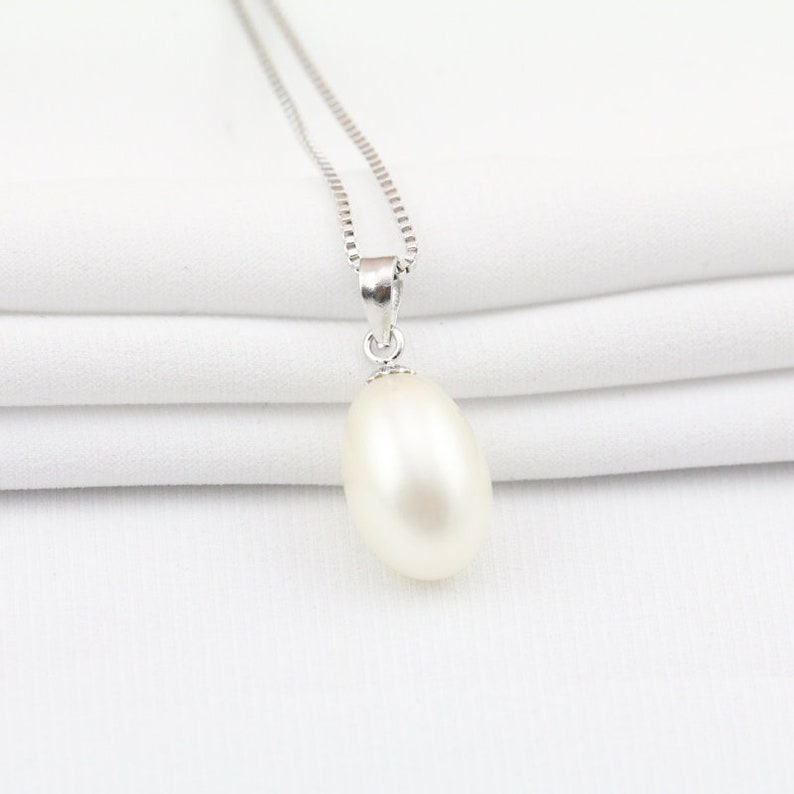 drop pearl pendant,9-9.5mm freshwater pearl drop pendant, ivory white tear drop pearl pendant,sterling silver pearl pendant PD015 image 4