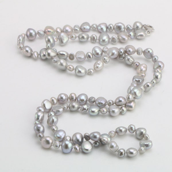 30 pouces, 40 pouces, 60 pouces, collier de perles extra long, 7 mm et 4 mm gris, bracelet collier de perles baroques d'eau douce pépites, cadeau collier de demoiselle d'honneur