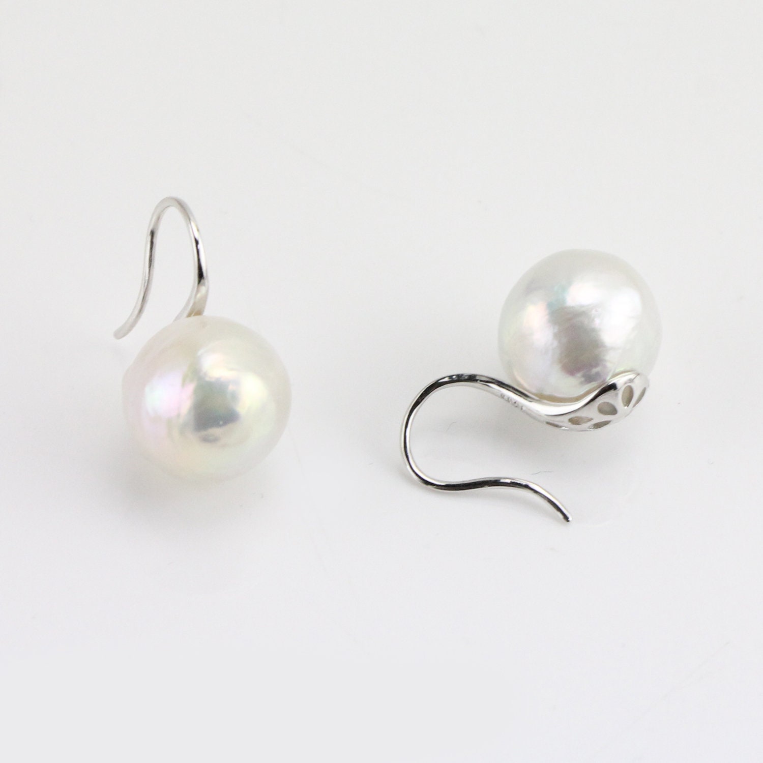 Details about   13-14mm white Baroque South Sea pearl earrings 18k hook personality accessories 
