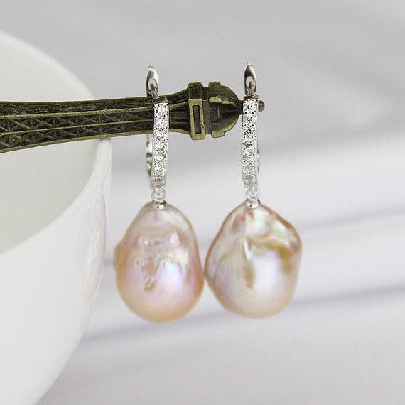 Large Baroque Pearl Earrings,large Pearl Earrings,jumbo Flameball