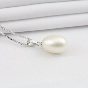 drop pearl pendant,9-9.5mm freshwater pearl drop pendant, ivory white tear drop pearl pendant,sterling silver pearl pendant PD015 image 1