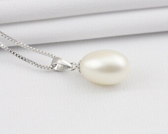 drop pearl pendant,9-9.5mm freshwater pearl drop pendant, ivory white tear drop pearl pendant,sterling silver pearl pendant PD015