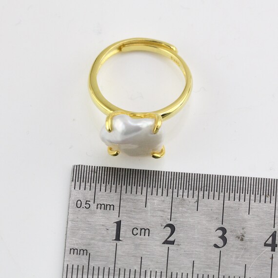13-14mm White Keshi Pearl Ring,yellow Gold Plated Sterling