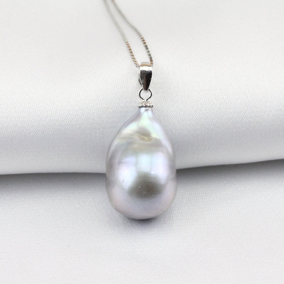 Silver Grey baroque pearl Pendant,firball pearl Pendant