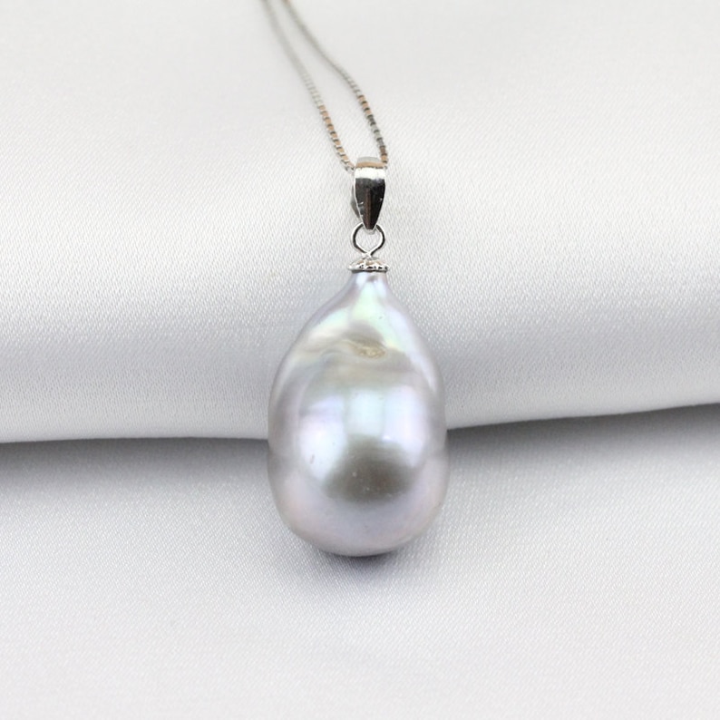 Silver grey large baroque pearl pendant necklace,gray color huge jumbo flameball pearl necklace,big fireball pearl necklace,christmas gift